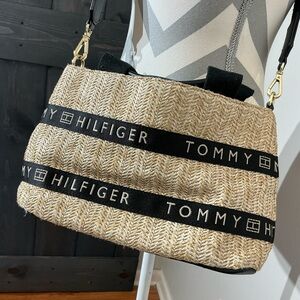 Tommy Hilfiger Woven Beige and Black Shoulder Bag